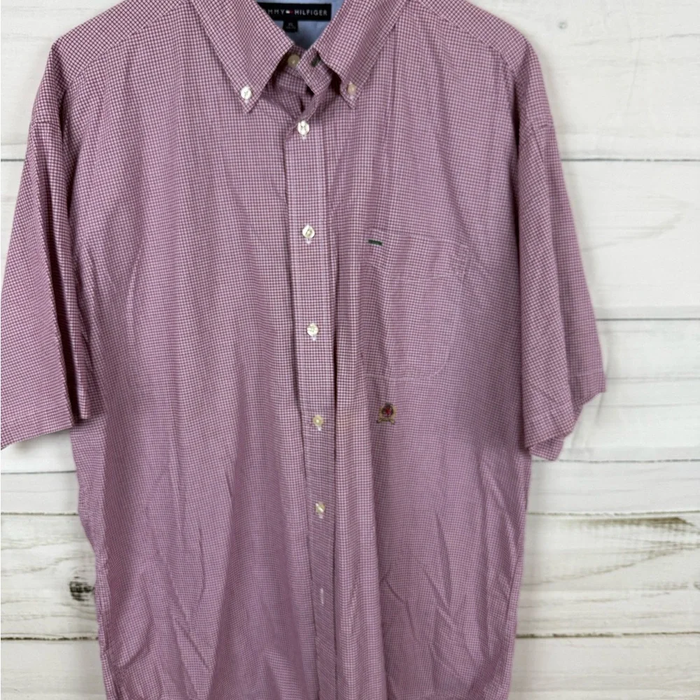 Tommy Hilfiger Red and Blue Casual Button Down Shirt
